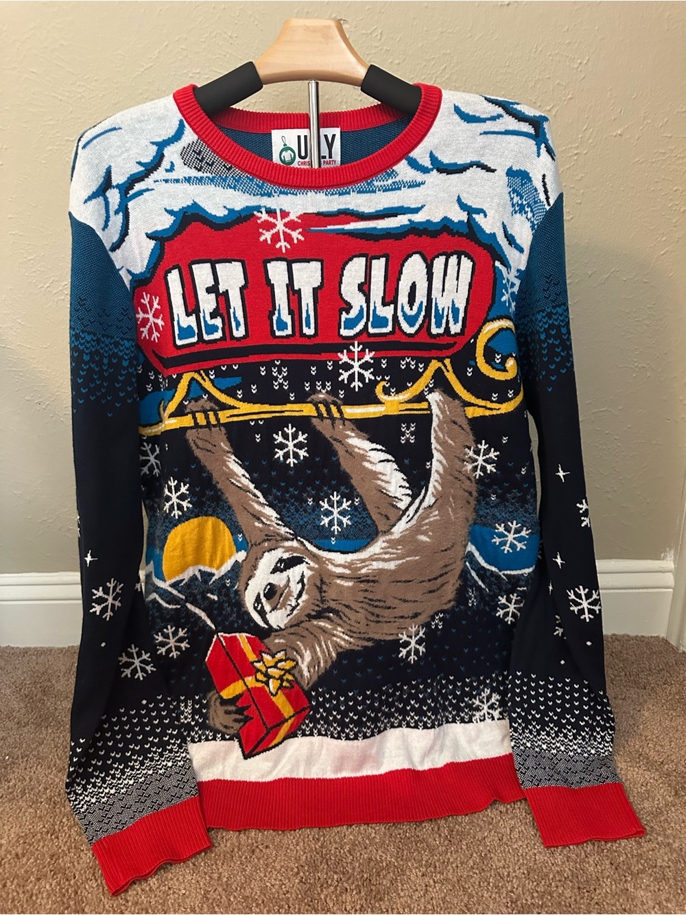 Let It Slow Sloth Ugly Christmas Sweater